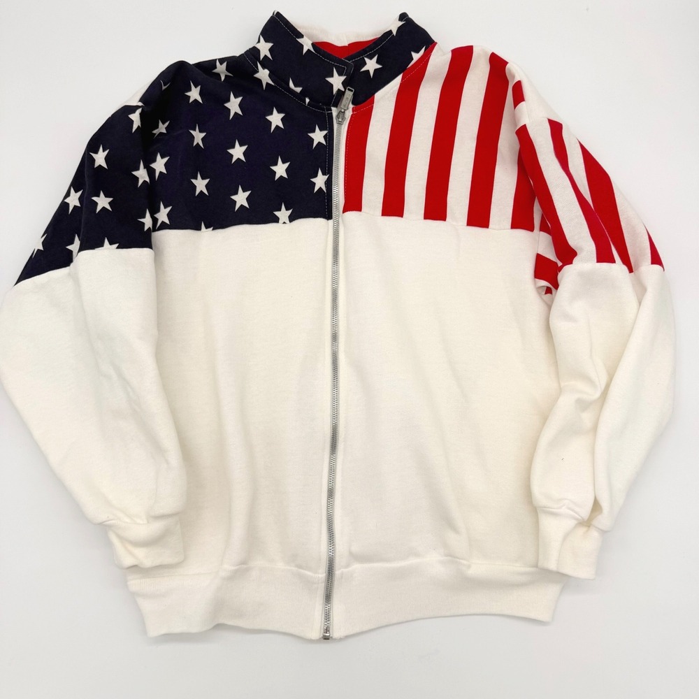 Vintage USA Flag Zip Sweatshirt ESY Sportwear Small Made USA Patriotic